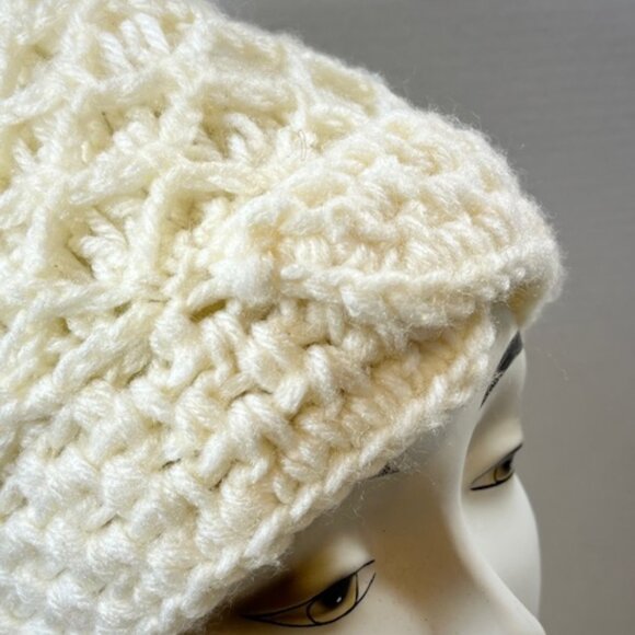 VTG Hand Crocheted White Head Wrap Hat Made in Japan - Picture 5 of 13